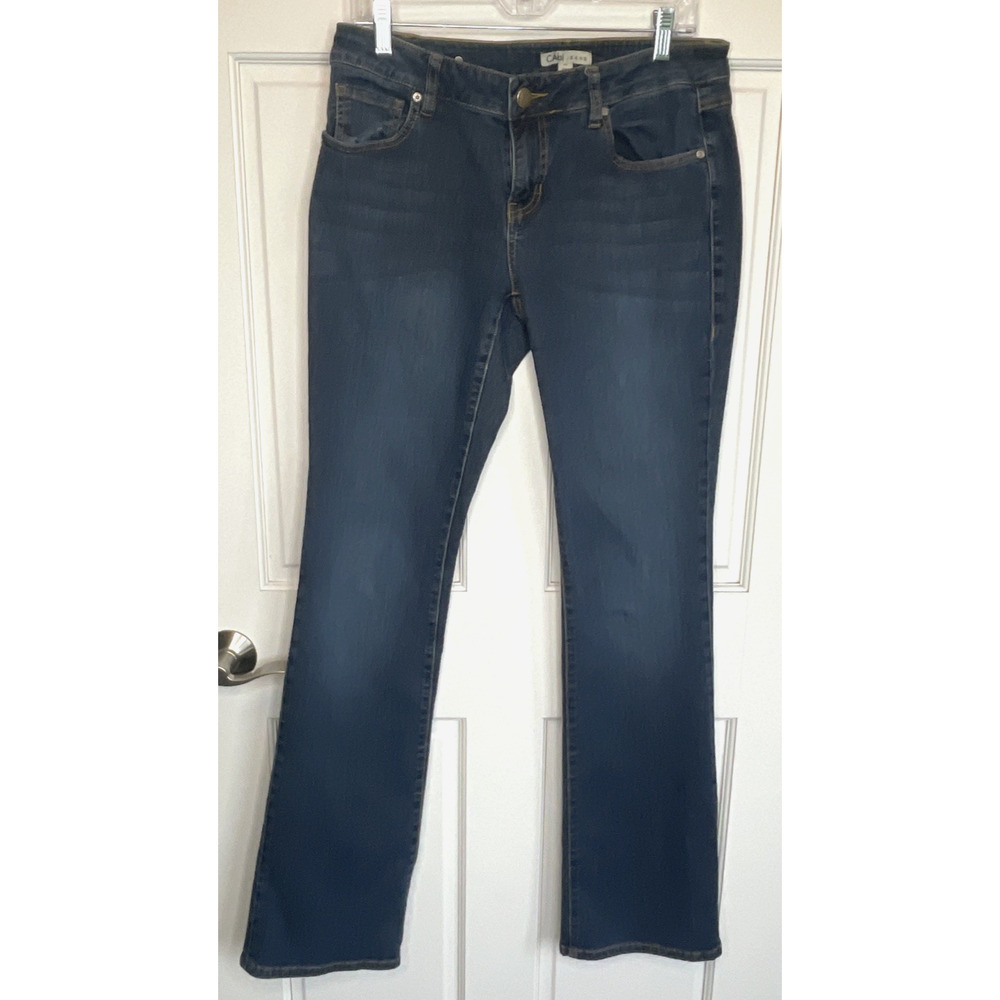 CAbi Jeans Women's Dark Wash Boot Leg Jeans Size 10 Long 916L Distressed Modern
